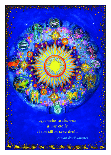 Mandala zodiacal : les douze signes autour du soleil